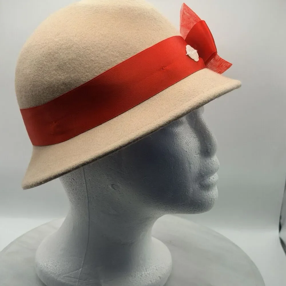 American Girl Kit BeForever Red Ribbon Hat Girls S/M 100% Wool Retired 2014
